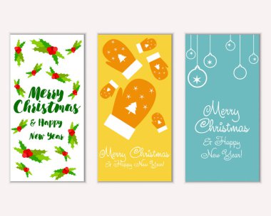 mutlu Noeller ve mutlu yeni yıl tebrik kartları vektör çizim       