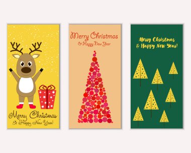 Mutlu Noeller ve mutlu yeni yıl tebrik kartları. Vektör çizim   