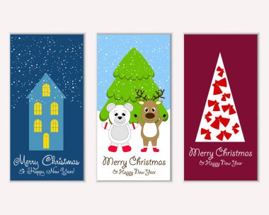 Mutlu Noeller ve mutlu yeni yıl tebrik kartları. Vektör çizim 