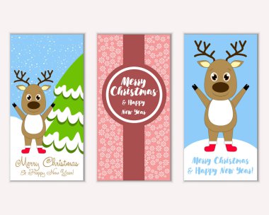 mutlu Noeller ve mutlu yeni yıl tebrik kartları vektör çizim