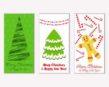 Mutlu Noeller ve mutlu yeni yıl tebrik kartları. Vektör çizim 