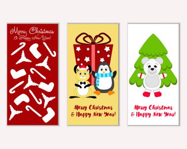 Mutlu Noeller ve mutlu yeni yıl tebrik kartları. Vektör çizim 