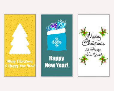 mutlu Noeller ve mutlu yeni yıl tebrik kartları vektör çizim
