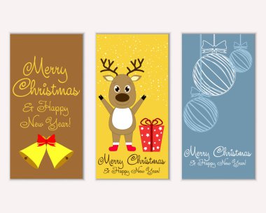 Mutlu Noeller ve mutlu yeni yıl tebrik kartları. Vektör çizim   