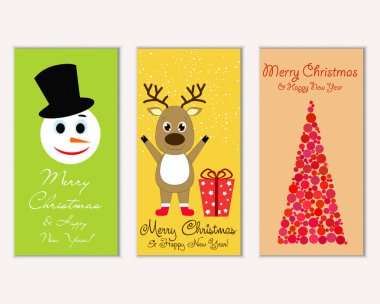 Mutlu Noeller ve mutlu yeni yıl tebrik kartları. Vektör çizim   