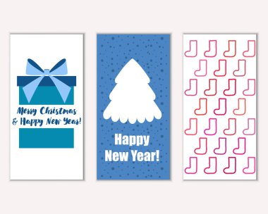 mutlu Noeller ve mutlu yeni yıl tebrik kartları vektör çizim     