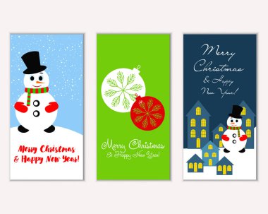 mutlu Noeller ve mutlu yeni yıl tebrik kartları vektör çizim