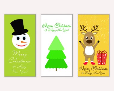 Renkli Noel kartları yılbaşı süsleri ve kardan adam vektör çizim ile