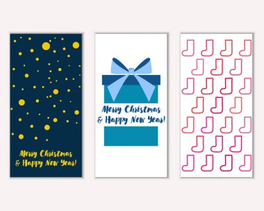 mutlu Noeller ve mutlu yeni yıl tebrik kartları vektör çizim     