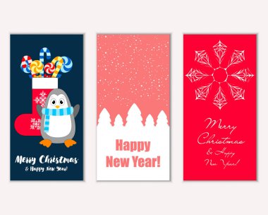 mutlu Noeller ve mutlu yeni yıl tebrik kartları vektör çizim   