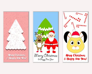 mutlu Noeller ve mutlu yeni yıl tebrik kartları vektör çizim       