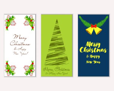 Mutlu Noeller ve mutlu yeni yıl tebrik kartları. Vektör çizim   