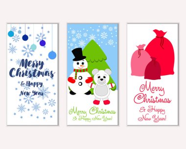 mutlu Noeller ve mutlu yeni yıl tebrik kartları vektör çizim      