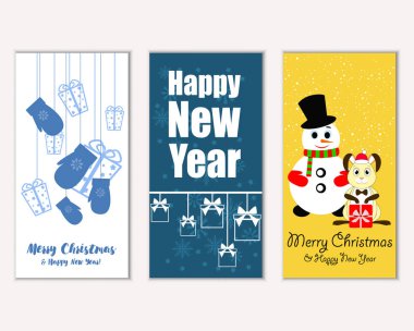 mutlu Noeller ve mutlu yeni yıl tebrik kartları vektör çizim   
