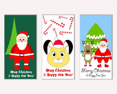 mutlu Noeller ve mutlu yeni yıl tebrik kartları vektör çizim       