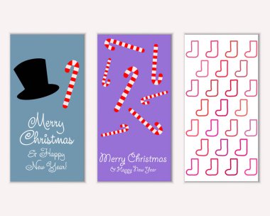 Mutlu Noeller ve mutlu yeni yıl tebrik kartları. Vektör çizim   