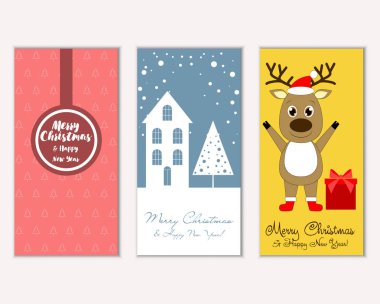 mutlu Noeller ve mutlu yeni yıl tebrik kartları vektör çizim