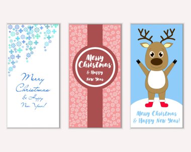 mutlu Noeller ve mutlu yeni yıl tebrik kartları vektör çizim