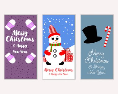 mutlu Noeller ve mutlu yeni yıl tebrik kartları vektör çizim       