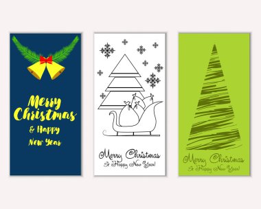 Mutlu Noeller ve mutlu yeni yıl tebrik kartları. Vektör çizim     