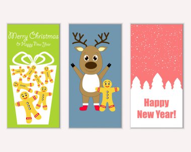 mutlu Noeller ve mutlu yeni yıl tebrik kartları vektör çizim     