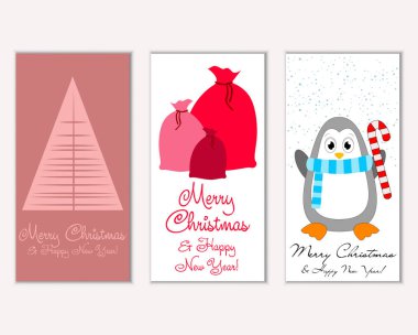 Mutlu Noeller ve mutlu yeni yıl tebrik kartları. Vektör çizim   