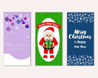 Mutlu Noeller ve mutlu yeni yıl tebrik kartları. Vektör çizim       