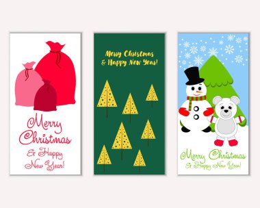 mutlu Noeller ve mutlu yeni yıl tebrik kartları vektör çizim       