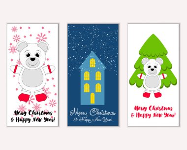 Mutlu Noeller ve mutlu yeni yıl tebrik kartları. Vektör çizim 