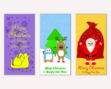 Mutlu Noeller ve mutlu yeni yıl tebrik kartları. Vektör çizim   