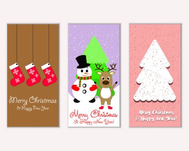Mutlu Noeller ve mutlu yeni yıl tebrik kartları. Vektör çizim   