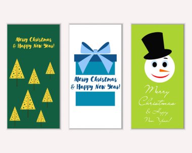 Renkli Noel kartları yılbaşı süsleri ve kardan adam vektör çizim ile