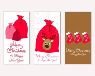 Mutlu Noeller ve mutlu yeni yıl tebrik kartları. Vektör çizim   