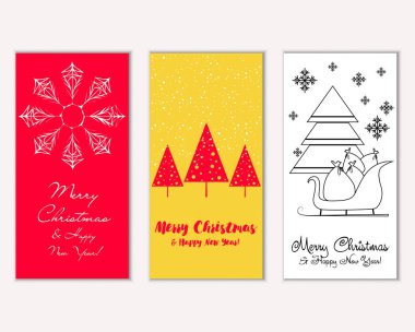 Mutlu Noeller ve mutlu yeni yıl tebrik kartları. Vektör çizim     