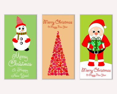 mutlu Noeller ve mutlu yeni yıl tebrik kartları vektör çizim
