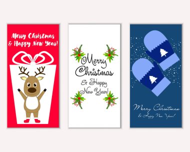 mutlu Noeller ve mutlu yeni yıl tebrik kartları vektör çizim