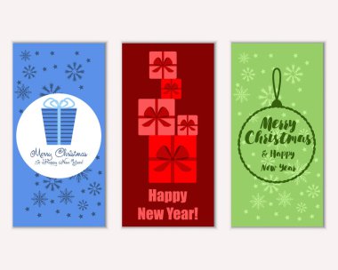 mutlu Noeller ve mutlu yeni yıl tebrik kartları vektör çizim      