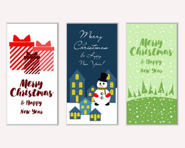 Renkli Noel kartları yılbaşı süsleri ve kardan adam vektör çizim ile