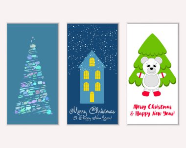 Mutlu Noeller ve mutlu yeni yıl tebrik kartları. Vektör çizim 