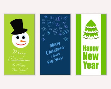 mutlu Noeller ve mutlu yeni yıl tebrik kartları vektör çizim       