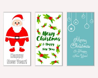 mutlu Noeller ve mutlu yeni yıl tebrik kartları vektör çizim       