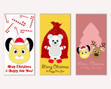 Renkli Noel kartları ile yeni yıl süslemeleri, illüstrasyon vektör