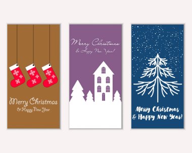 Mutlu Noeller ve mutlu yeni yıl tebrik kartları. Vektör çizim   