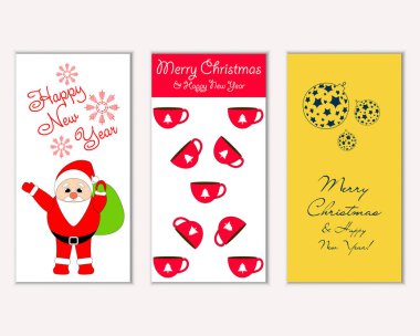mutlu Noeller ve mutlu yeni yıl tebrik kartları vektör çizim