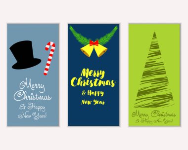 Mutlu Noeller ve mutlu yeni yıl tebrik kartları. Vektör çizim   