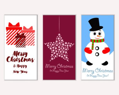Renkli Noel kartları yılbaşı süsleri ve kardan adam vektör çizim ile