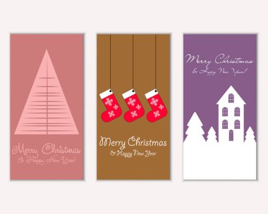 Mutlu Noeller ve mutlu yeni yıl tebrik kartları. Vektör çizim   