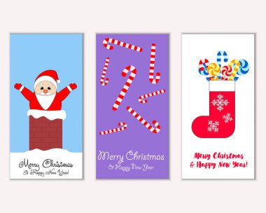 mutlu Noeller ve mutlu yeni yıl tebrik kartları vektör çizim