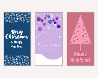 Mutlu Noeller ve mutlu yeni yıl tebrik kartları. Vektör çizim       