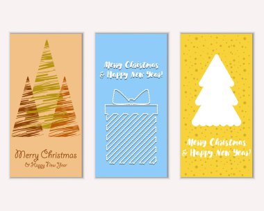 Mutlu Noeller ve mutlu yeni yıl tebrik kartları. Vektör çizim   